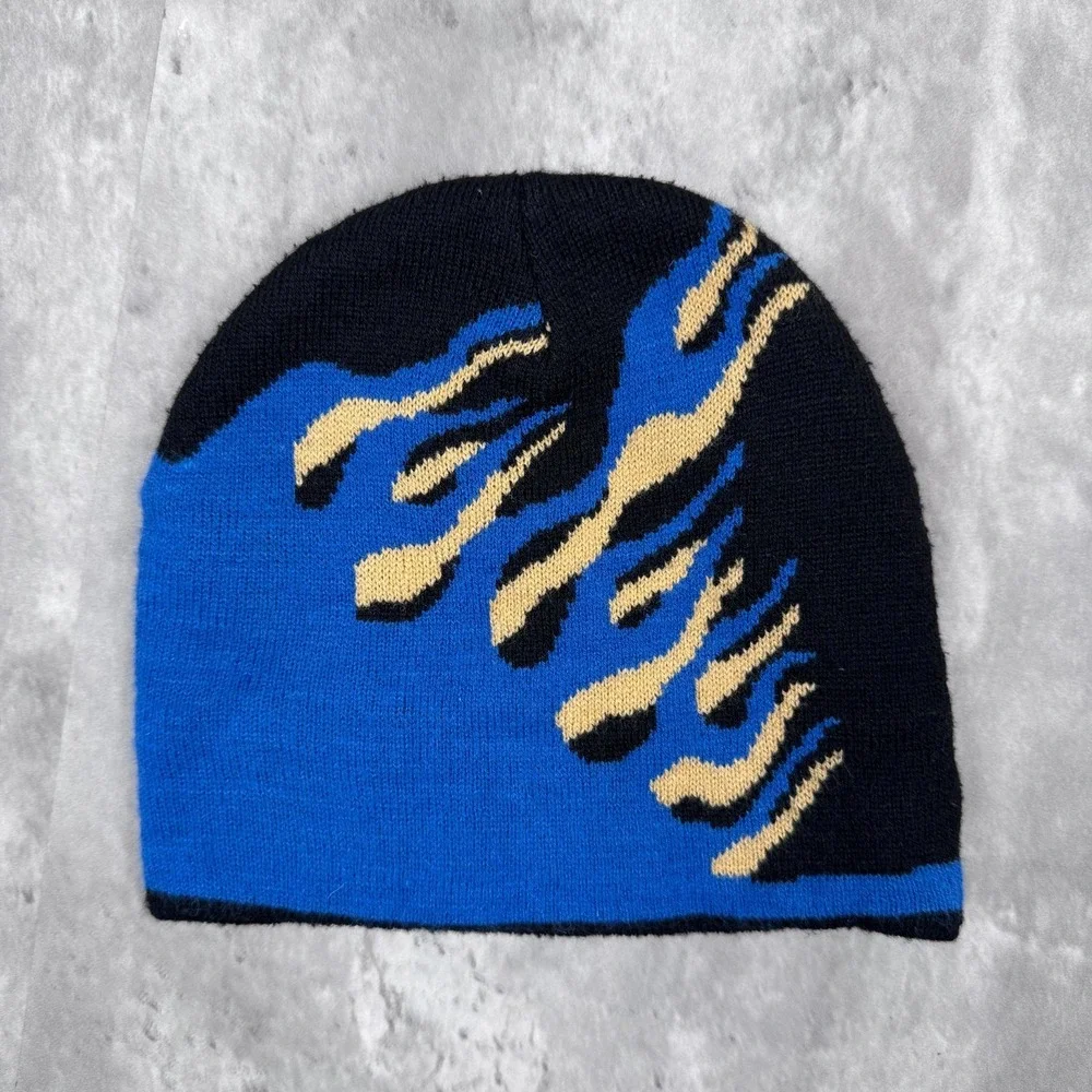 Vintage Flame Beanie Skater Style Made in USA 90s Grunge Surf Blue
